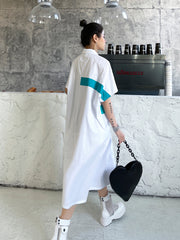 Street Style Contrast Color Short Sleeves Blouse Dress