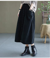 Vintage Corduroy Solid Color A-Line Skirt