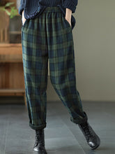Elastic Waist Loose-Fitting Plaid Pants