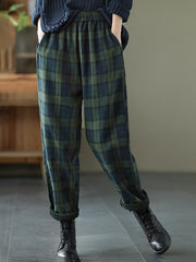 Elastic Waist Loose-Fitting Plaid Pants