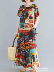 Two-Pieces Loose Printed T-Shirt And Pants Suit