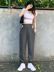 Retro Open Waist Hollow High Waist Casual Pants