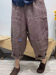 Women Solid Color Patch Stitching Loose Casual Pants