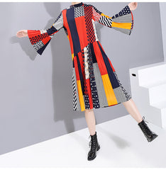 Women Retro Stitching Floral Stand Collar Dress