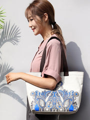 Ethnic Style Printed Zipper Canvas Bag