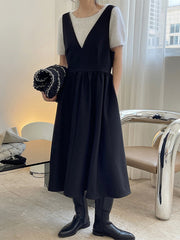 V-Collar High Waist Loose Thin Sleeveless Dress
