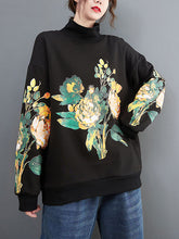 Leisure Floral Floral Loose-Fitting Hoodie