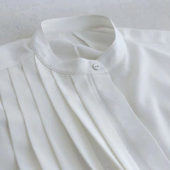 Simple Stand Collar Pleated Solid Color Shirt Dress