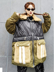 Women Stitching Contrast Color Lapel Casual Coat