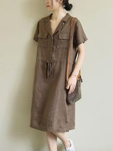 Artistic Retro Drawstring Elasticity Waist Dress