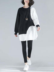 Loose Contrast Color Cropped Sweatshirt