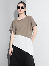 Original Cropped Round-Neck Split-Joint T-Shirts Tops