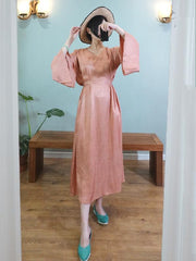 Tencel Flared Sleeves V-neck Lace-up Long Dress