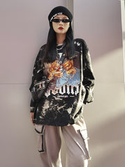 Loose Print Round Neck Long Sleeve Tie-Dye Sweatshirt