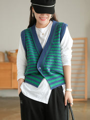 Retro Literary Color Matching Irregular Striped Vest