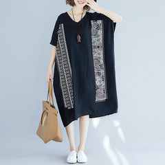 V-Neck Loose Print Midi Dress