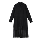 Women Net Yarn Solid Color Shirt Dress