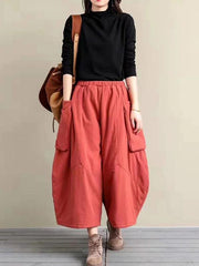 Retro Elastic Waist Thickening Wide-Leg Pants