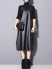 Casual PU Split-side Vest Dress