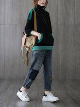 Women Casual Loose Contrast Stitching Sweatshirt