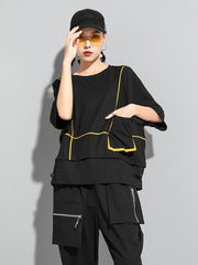 Loose Split-Joint Solid Bat Sleeves T-Shirt