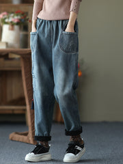 Women Retro Plus Cashmere Printed Casual Pants