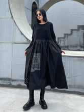 Women Round Neck Solid Color Long Sleeve Dress