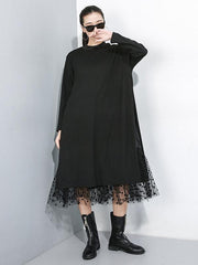 Splicing Split-Side False Two Gauze Midi Dress