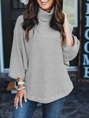 Loose Striped Printed Turtleneck Sweater