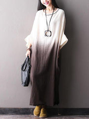 Batwing Slieeves Gradient Brown Cotton Long Dress