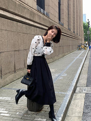 Organza Embroidered Long Sleeve V-Neck Shirt