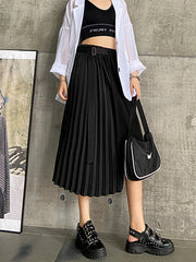 Black Asymmetric Pleated Split-Joint Skirts