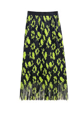 Floral Stamped Pleated Tasseled High Waisted Skirts Bottoms