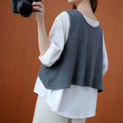 Pocket  Solid Vest+Batwing Sleeves T-Shirt