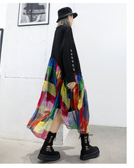 Women Color Matching Loose Long Sleeve Dress