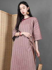 Original Vintage Striped Split-side Dress