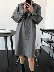 Loose Solid Color Simple Lapel Dress