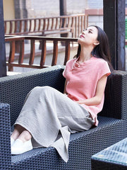 Split-side Cool Fastener Linen Skirt