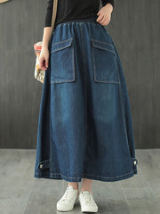 Solid A-Line Denim Skirts