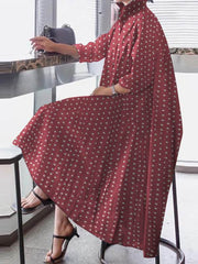 Simple Lapel Long Sleeves Polka Dot Shirt Dress