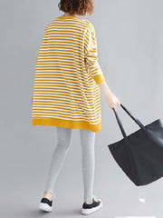Loose Yellow And White Stripe Sweatshirt Dress