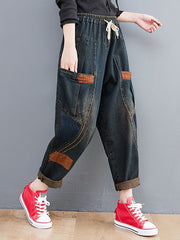 Women Solid Color Harem Loose Jeans