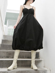 Black&White Solid Color Slip Dress