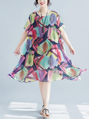 Super Loose Chiffon Big Hem Colorful Dress