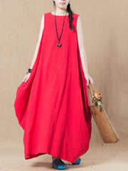 Solid Color Literary Sleeveless Maxi Dress