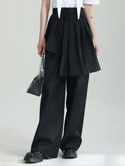 Asymmetric Pleated Pure Color False Two High Waisted Suit Pants
