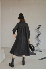 Women Lapel Long Sleeve Irregular Dress