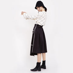 Women High Waist Color Block Casual Skirt