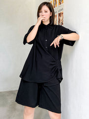Original Solid T-Shirt&Wide Leg Shorts Suit