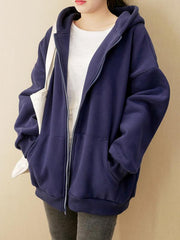 Loose Velet Zipper Hooded Outwear